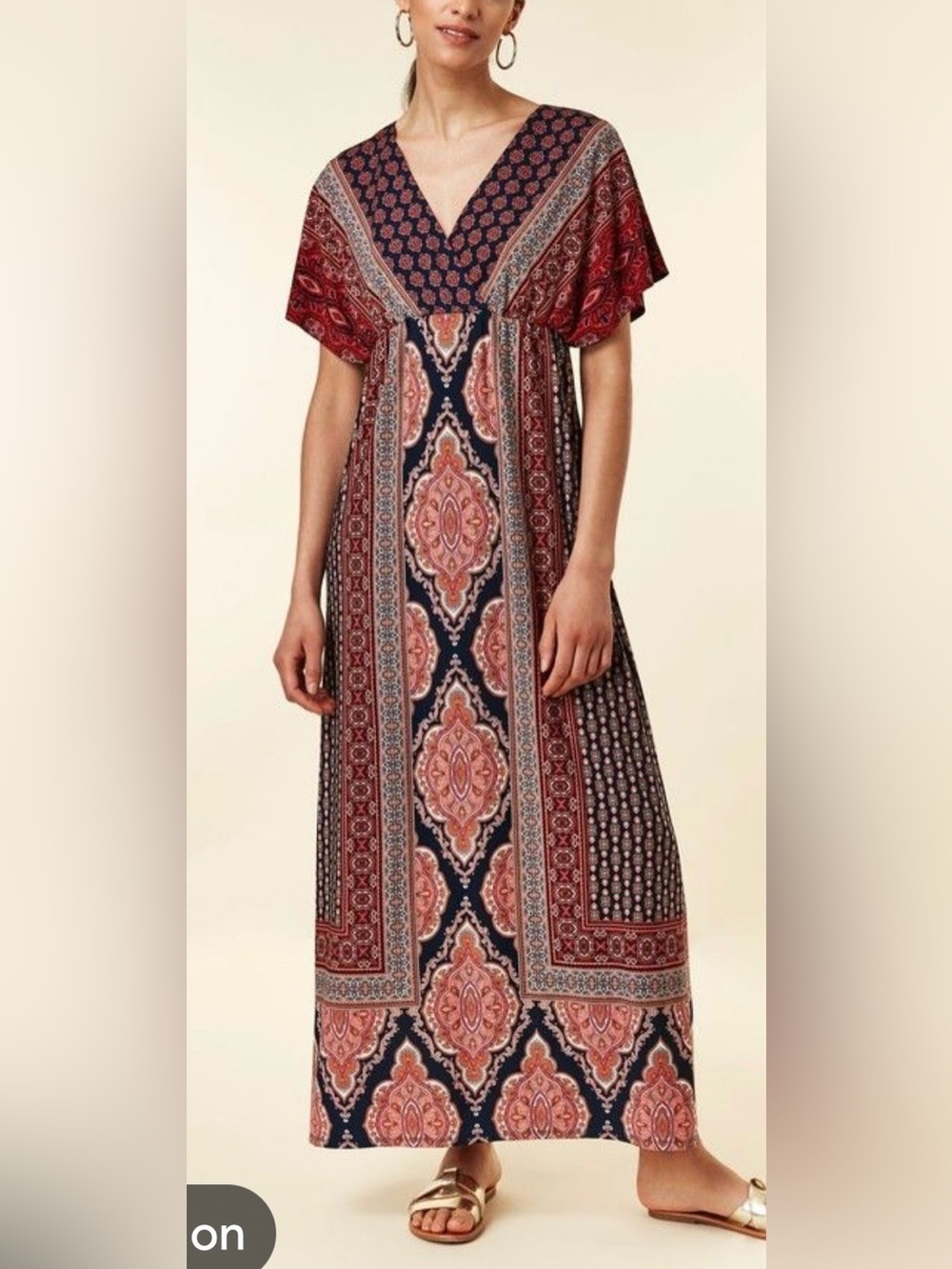 Maggy London Multi Color Block Print Maxi Dress w. cap Sleeves - Red Black - 2